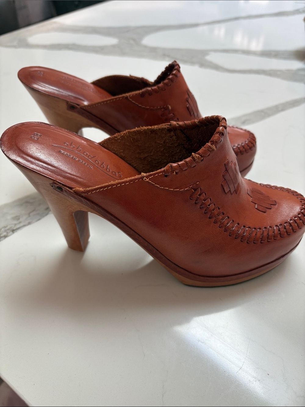Women's Brown Leather High-Heel Clog Mules